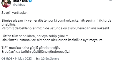 Erkan Baş’tan “Sandıklara sahip çıkalım” çağrısı: “Tip’i meclise daha güçlü göndereceğiz