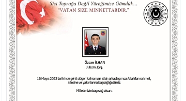 MSB: Jandarma Uzman Çavuş Özcan İlhan şehit oldu