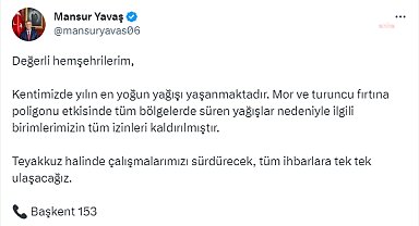 Mansur Yavaş: "Kentimizde yılın en yoğun yağışı yaşanmaktadır"