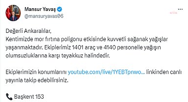 Mansur Yavaş'tan Ankara'da sağanak yağış uyarısı
