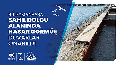 Tekirdağ Süleymanpaşa'da sahil dolgu alanında hasar görmüş duvarlar onarıldı