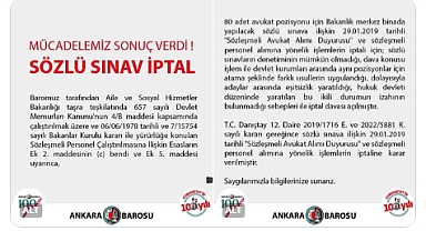 Ankara Barosu sözlü sınavın Danıştay tarafından iptal edildiğini duyurdu