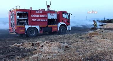 Burhaniye'de karganın neden olduğu anız yangını korkuttu