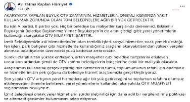 İzmit Belediye Başkanı Hürriyet'ten ÖTV zammına tepki: "Yerel yönetimlerde ÖTV muafiyeti şart"