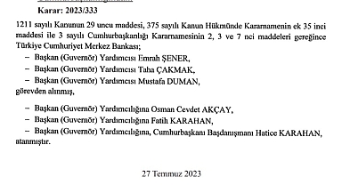 Merkez Bankası'nda 3 başkan yardımcısı görevinden alındı...