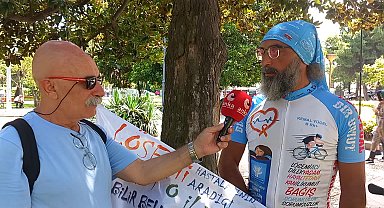 Oğlunu lösemi nedeniyle kaybeden Kemal Yücel, bisikletiyle il il gezerek kök hücre nakli konusunda bilgi veriyor