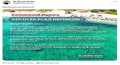 Çeşme Belediyesi Gücücek Plajı'na talip oldu