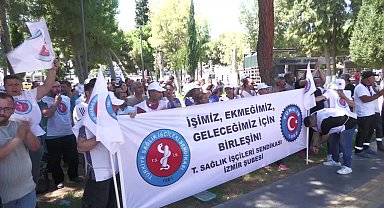 Ege Üniversitesi Hastanesi'nde çalışan işçiler, geriye dönük alacaklarının ödenmesi için iş bıraktı: 