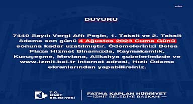 İzmit Belediyesi: Vergi affı ödemeleri için son ödeme tarihi uzatıldı