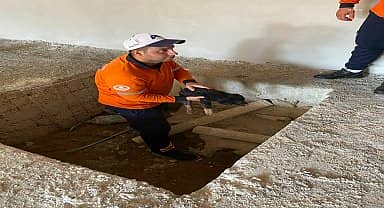 Mersin'de Büyükşehir Ekipleri, asansör kuyusuna düşen ve gözleri görmeyen yavru köpeği kurtardı