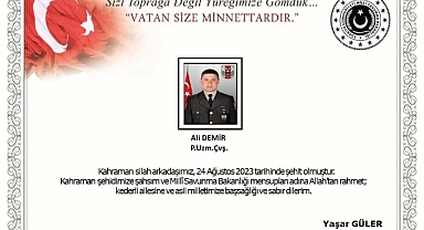 MSB Uzman Çavuş Ali Demir'in şehit olduğunu duyurdu