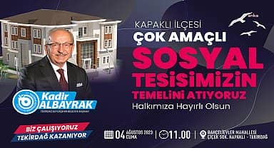 Tekirdağ Büyükşehir Belediyesi, 'Kapaklı Çok Amaçlı Sosyal Tesis'in temelini 4 Ağustos'ta atacak 