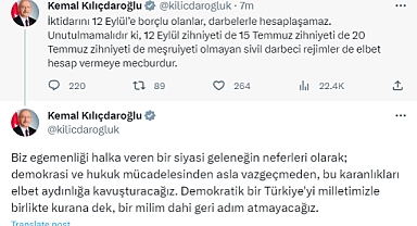 Kılıçdaroğlu: “İktidarını 12 Eylül’e borçlu olanlar, darbelerle hesaplaşamaz.”