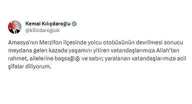 Kılıçdaroğlu, Merzifon'daki otobüs kazasında yaşamını yitirenler için başsağlığı diledi