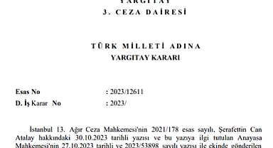 Yargıtay 3. Ceza Dairesi, AYM'nin Can Atalay hakkında ihlal kararı yönünde oy kullanan üyeler hakkında suç duyurusunda bulundu