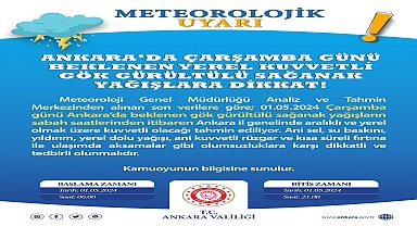 Ankara Valiliğinden 1 Mayıs için "kuvvetli yağış" uyarısı