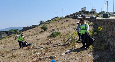 Bodrum Belediyesi'nin temizlik emekçilerinden bayram tatilinde yoğun çalışma