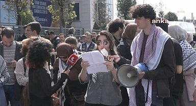 MÜSİAD ÖNÜNDE FİLİSTİN PROTESTOSU: KISITLAMA YETERLİ DEĞİL AMBARGO UYGULANMALI