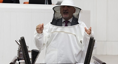 CHP'li Adıgüzel Genel Kurul'da arıcı kıyafeti giyerek konuştu