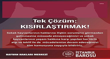İstanbul Barosu Hayvan Hakları Merkezi: ''Canlarımızı öldürmeyi çözüm olarak sunanların karşısındayız, tek çözüm kısırlaştırmak''