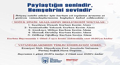 Ankara Büyükşehir, kurban bağışlarını ihtiyaç sahiplerine ulaştıracak
