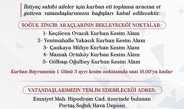 Ankara Büyükşehir, kurban bağışlarını ihtiyaç sahiplerine ulaştıracak