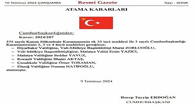 Cumhurbaşkanlığı kararı ile 5 ilin valisi değişti