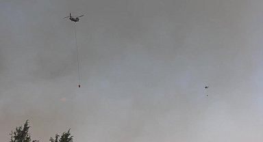 İzmir'in Buca ilçesinde çıkan orman yangınına havadan ve karadan müdahale devam ediyor