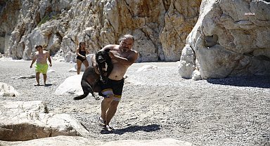 Antalya Büyükşehir, koyda mahsur kalan köpeği kurtardı