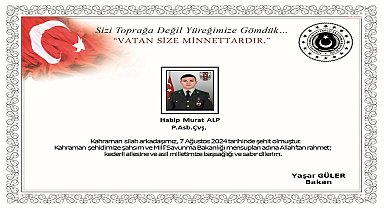 MSB: Pençe-Kilit operasyonu bölgesinde kahraman silah arkadaşımız Habip Murat Alp şehit oldu
