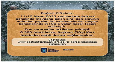 Ankara Büyükşehir Belediyesi’nden zirai don mağduru üreticilere destek