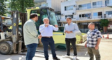 Çine Belediye Başkanı Kıvrak, devam eden yol yapım çalışmalarını inceledi