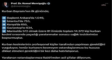 Bakan Memişoğlu: Kurban Bayramı'nın ilk gününde 81 ilde 14 bin 372 kişi kurban kesimi sırasında yaralandı