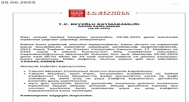 Beyoğlu Kaymakamlığı, bu geceden itibaren ilçede tüm etkinliklerin yasaklandığını duyurdu