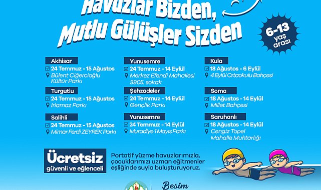Manisa Büyükşehir Belediyesi'nin portatif havuzları çocuklarla buluşuyor