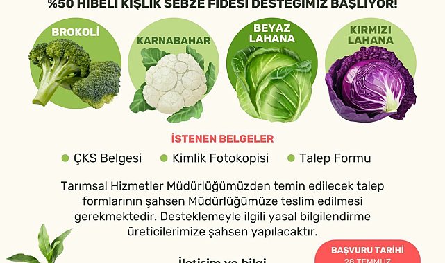 Milas'ta yüzde 50 hibeli kışlık sebze fidesi başvuruları başlıyor