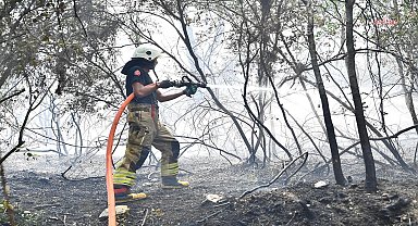 İzmir İtfaiyesi Menderes’te alevlerle mücadele ediyor