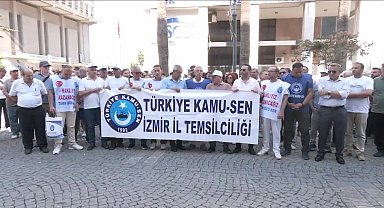 Kamu çalışanları iş bırakıyor... İzmir’de Türkiye Kamu-Sen üyeleri hükümetin zam teklifini SGK İl Müdürlüğü önünde protesto etti