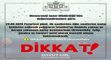 Meteoroloji’den Arnavutköy, Eyüpsultan, Çatalca ve Sarıyer ilçelerine yarın için kuvvetli sağanak uyarısı