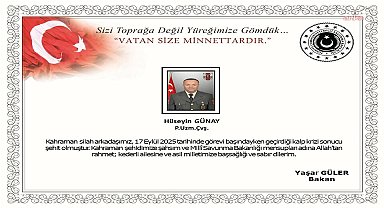 Milli Savunma Bakanı Güler: Piyade Uzman Çavuş Hüseyin Günay, geçirdiği kalp krizi sonucu şehit oldu