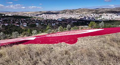 Yozgat’ta rengi solan dev Türk Bayrağı'nın yarım kalan boyama çalışmasını CHP’li gençler üstlendi