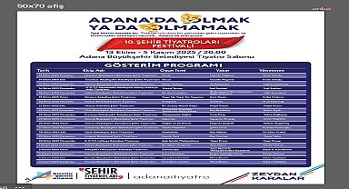 Adana Büyükşehir Belediyesi Şehir Tiyatroları'nın düzenlediği ‘10. Şehir Tiyatroları Festivali’ başlıyor