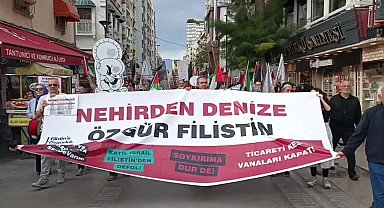 İzmir'de Filistin'e destek yürüyüşü... “Ateşkes, direnen Gazze halkının somut kazanımıdır”
